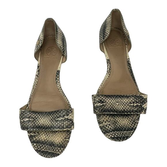 Tory Burch Savannah D'Orsay Snakeskin Print Flat Sandals Size 8.5 - Picture 2 of 11
